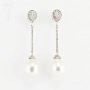 Elegantes pendientes perla Australiana y Diamantes - 4