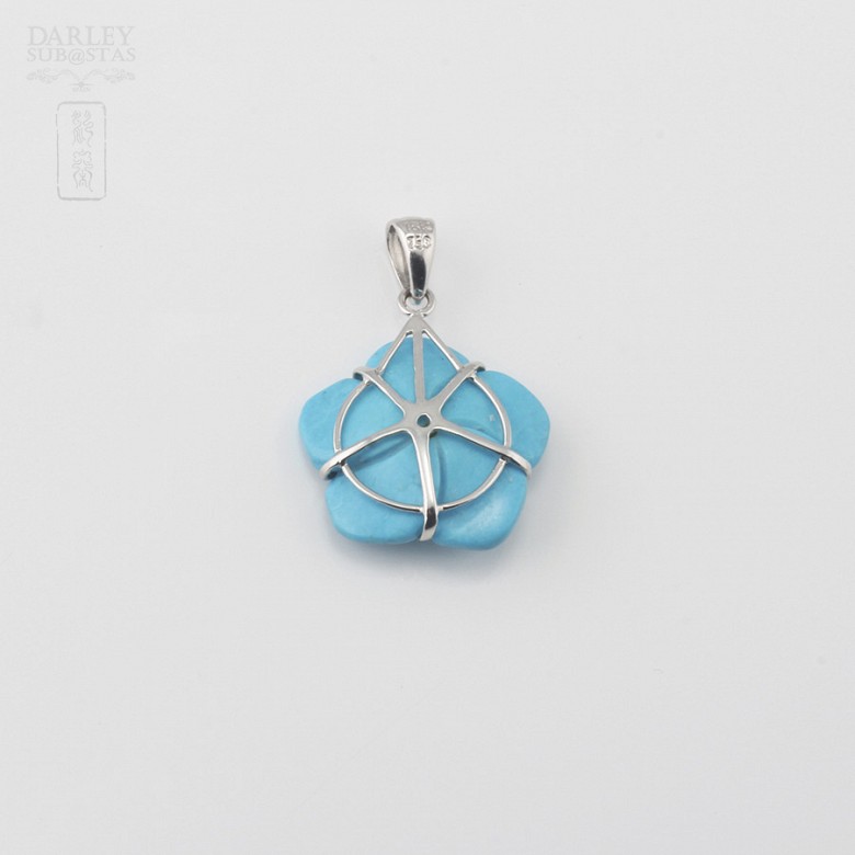 Pendant with Natural Turquoise in White Gold - 3
