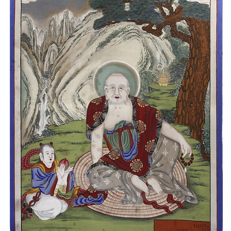 Large painted silk thangka, Korea, 19th-20th century