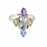 Fantastic ring with semi-precious gems and diamonds