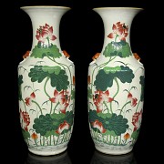 Pair of large 'Lotuses and Poems' vases, Qing dynasty