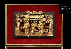 Panel de madera tallada, China, ffs.S.XIX