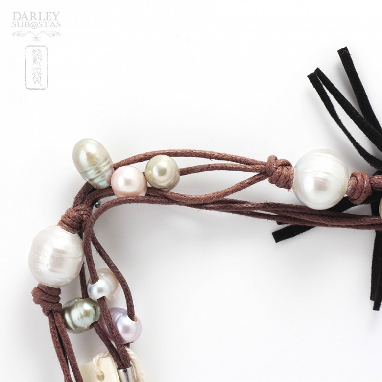 Collar de nudos con perlas y flecos - 1