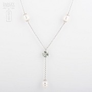 白珍珠和紫晶配925银项链 - 3