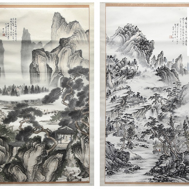 Pair of large paintings, China, 20th century - 4