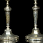 Pair of punched silver candlesticks, 20th century