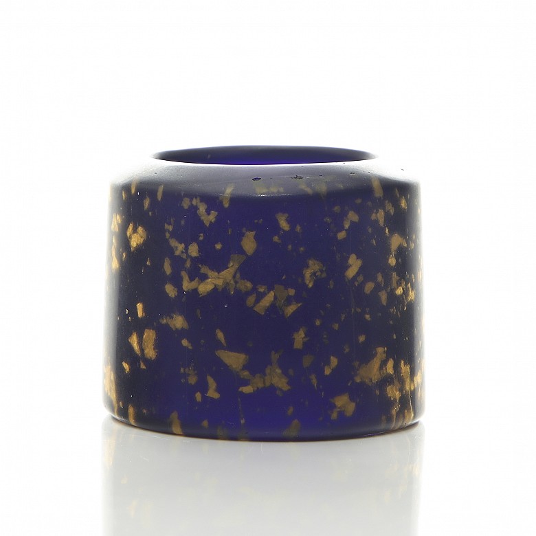 Blue glass ring with gold leaf