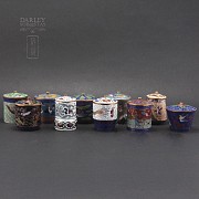 Set of 10 jars with lids Chinese cloisonne - 4