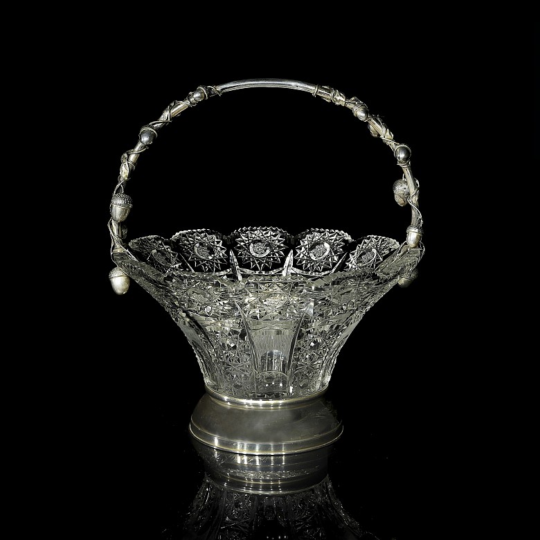Cut glass and Spanish silver fruit bowl, mid 20th century
