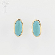 18k gold earrings couple and natural turquoise - 1