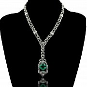 Magnificent diamond and emerald necklace, in 18k white gold