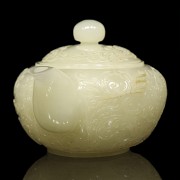 Tetera y tapa de jade blanco, dinastía Qing