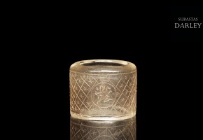Carved quartz ring with characters, 20th century