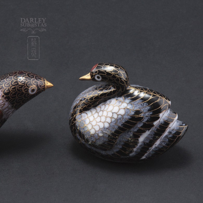 Pair of Chinese cloisonne animals birds - 5