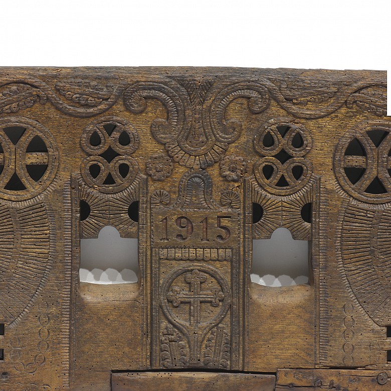Three wooden yokes with reliefs, early 20th century