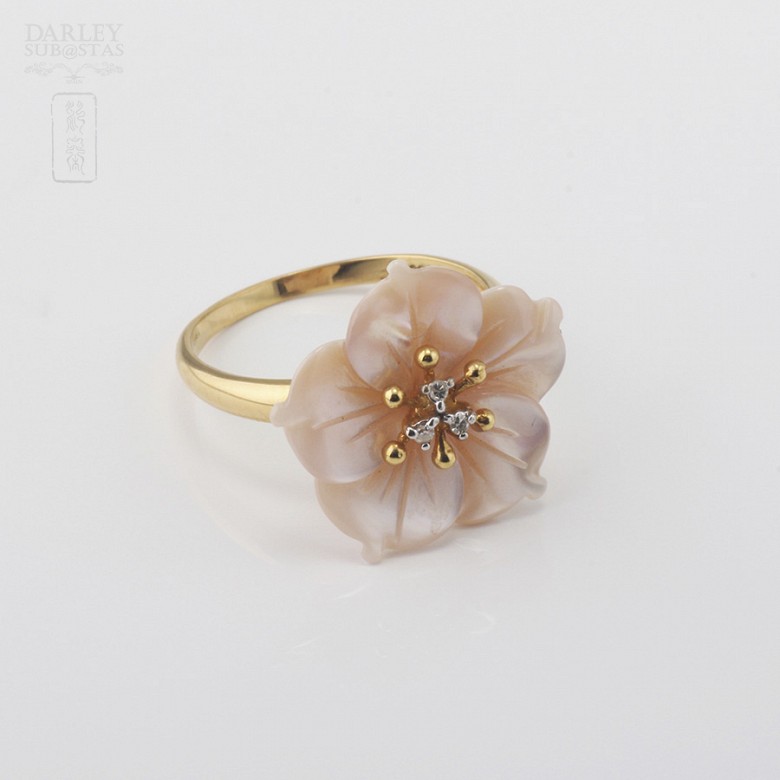 Ring with Pink pearl and diamonds in yellow gold - 1