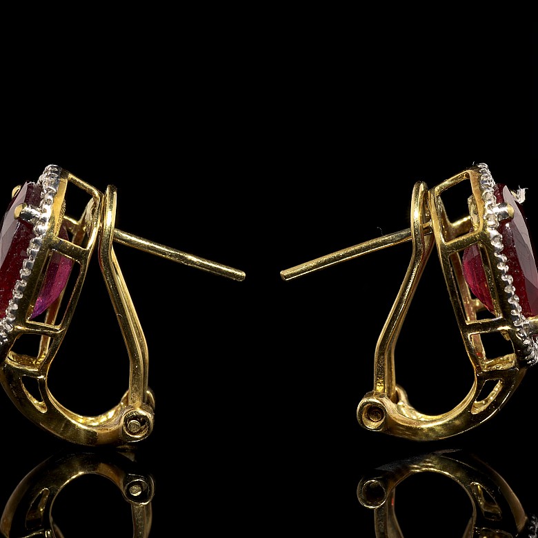 18k yellow gold, ruby and diamond earrings - 3
