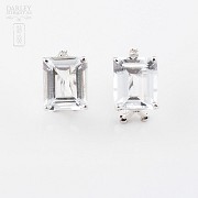 Earrings in 18k white gold, with an aquamarine and diamonds. - 4