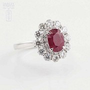 18k Gold Ring, Diamonds and Natural Ruby - 7