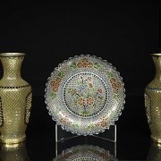 Lot of three cloisonné glass containers, 20th century