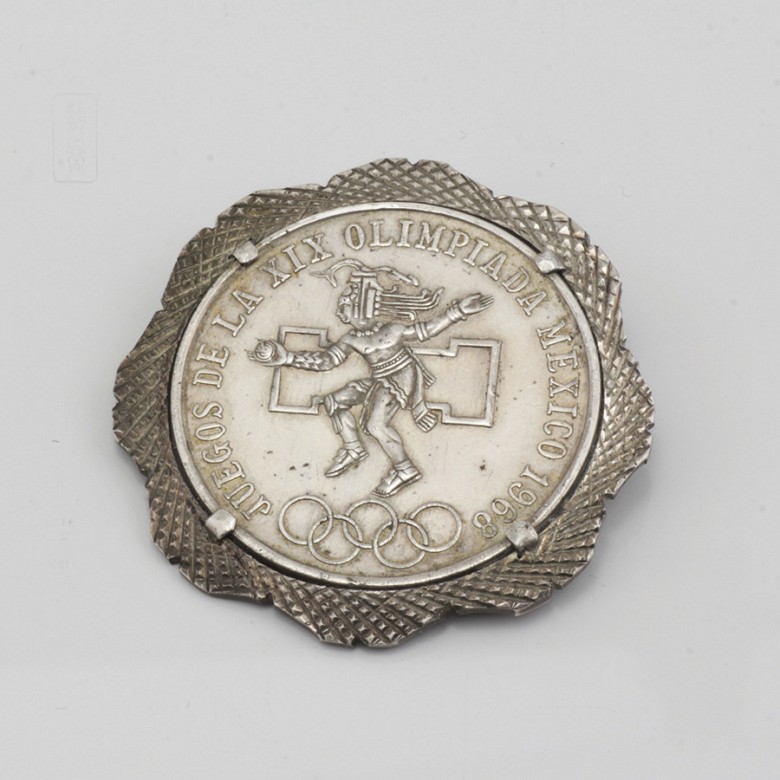 Broche con moneda de plata - Mexico 1968 - - 3