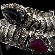 18k white gold ring with stones and diamonds - 5