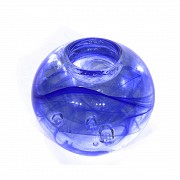 Portavelas azul de vidrio sueco, s.XX - 2