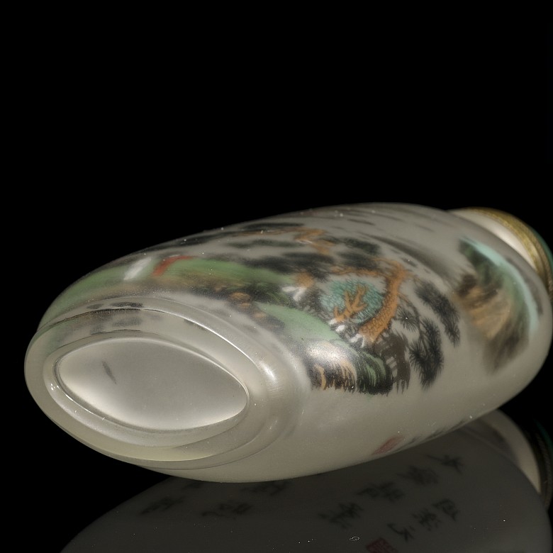 Botella de rapé de vidrio pintado, Zhou Leyuan, dinastía Qing