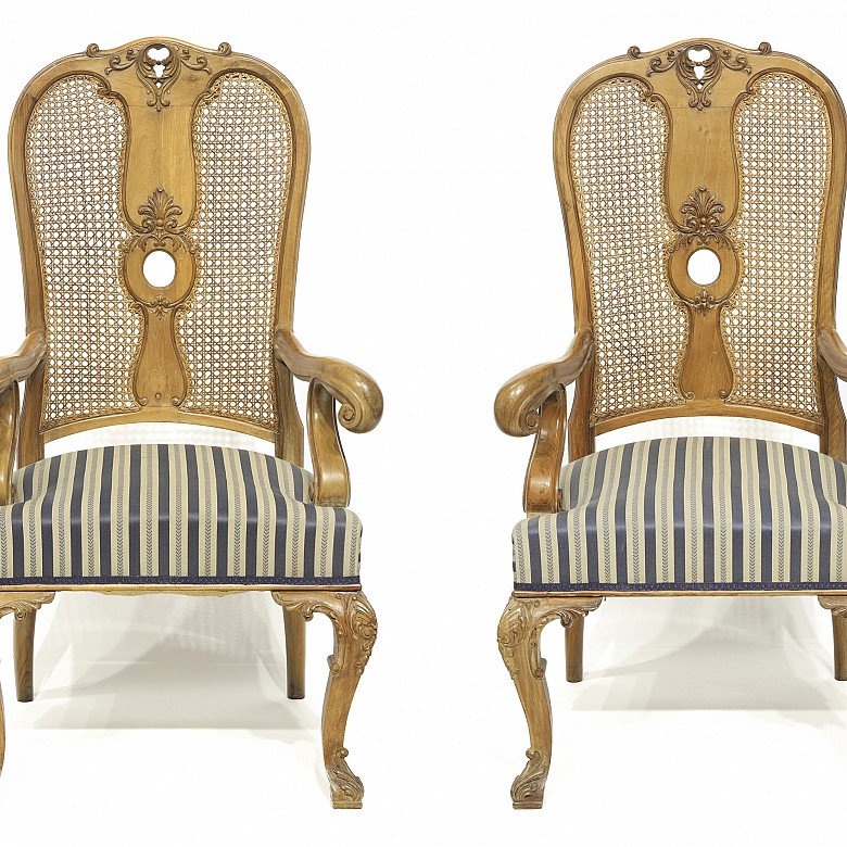 Pair of armchairs, Queen Anne style, 20th century