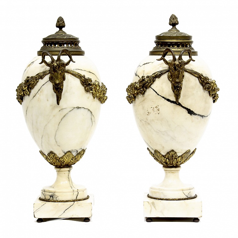 Pair of French Ormolu Mounted Marble Vases. - 2