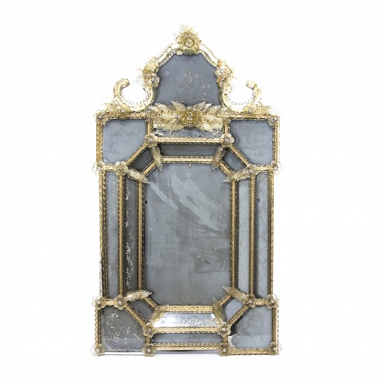 Espejo veneciano de vidrio, ffs.s.XIX