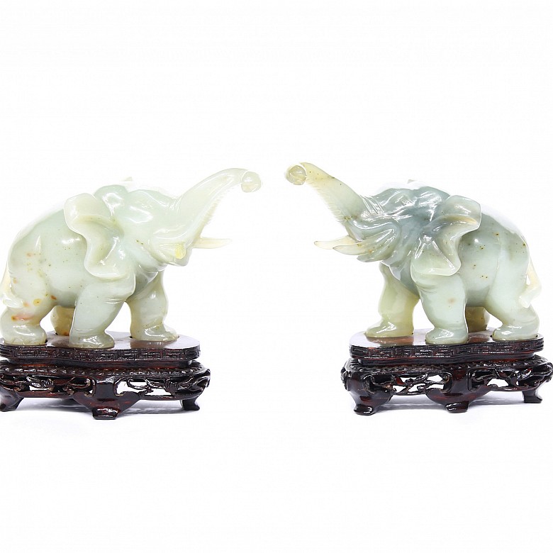 Pair of jade elephants, 20th century