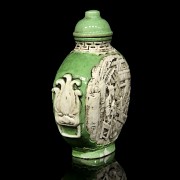 Botella de rapé en porcelana vidriada verde y blanco