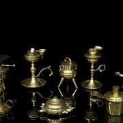 Set of eight brass utensils, 19th - 20th century