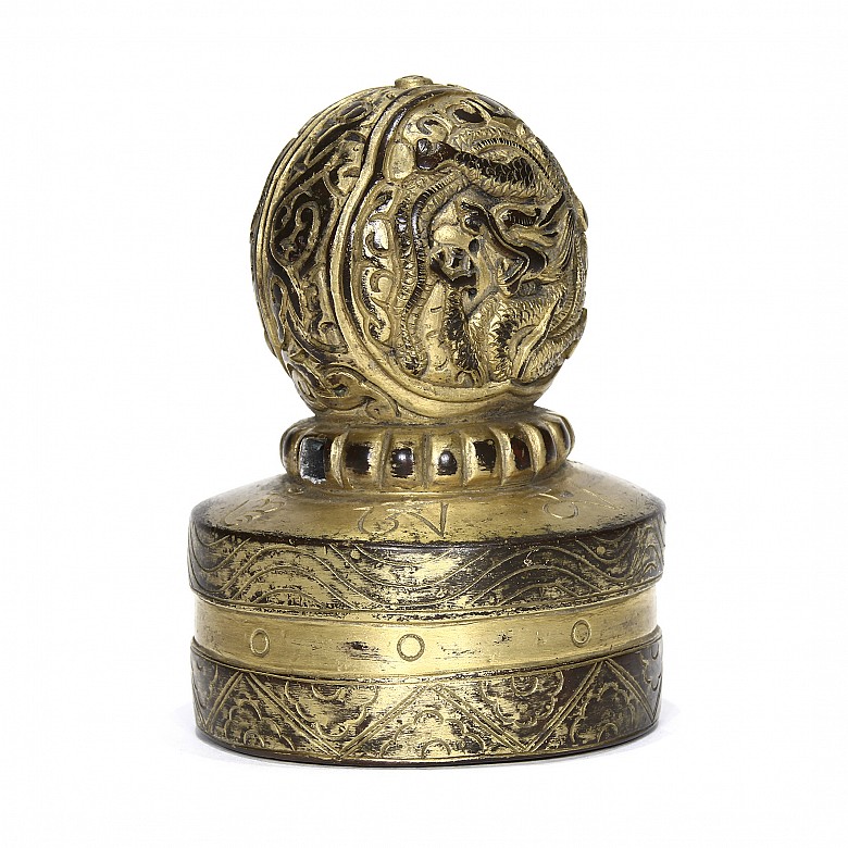 Sello de bronce tibetano, s.XIX