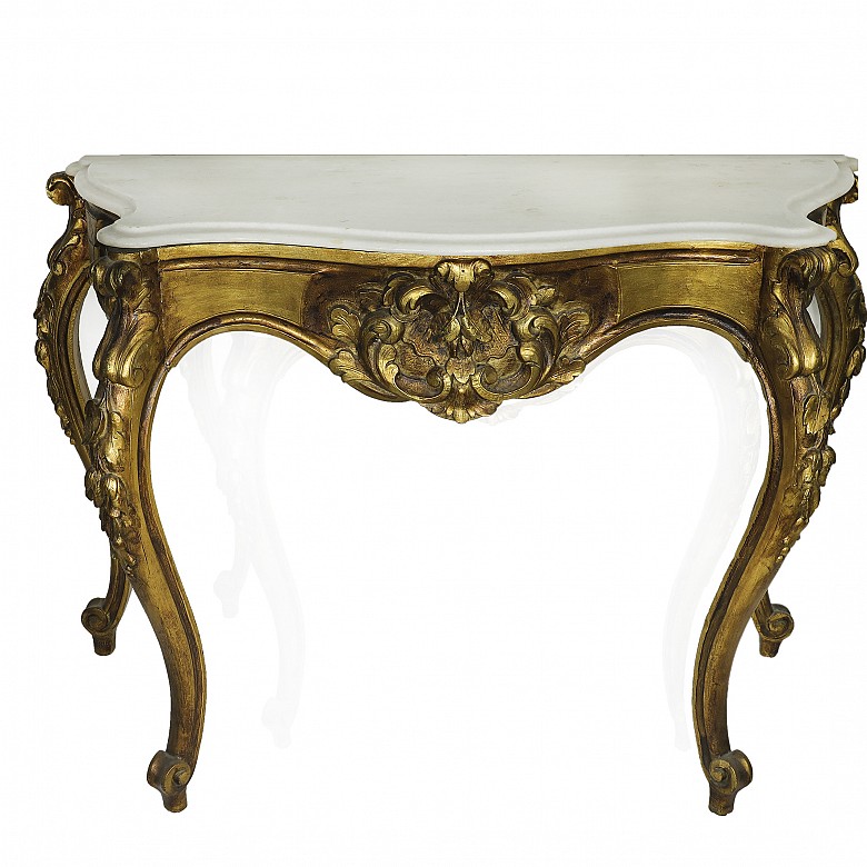 Carved and golden wood console, 20th century
