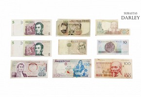 Lote de billetes, entre 1973-1994, Europa y América.