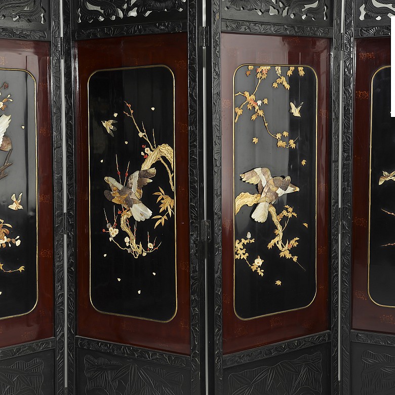 Chinese folding screen with hard stone applications, 20th century. - 3
