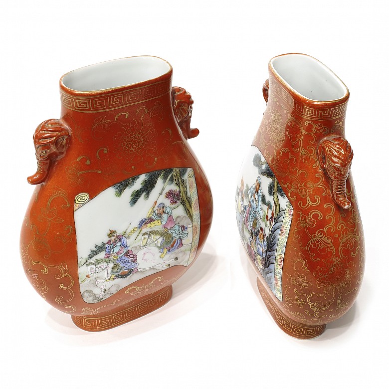 Two small vases with scenes, 20th century