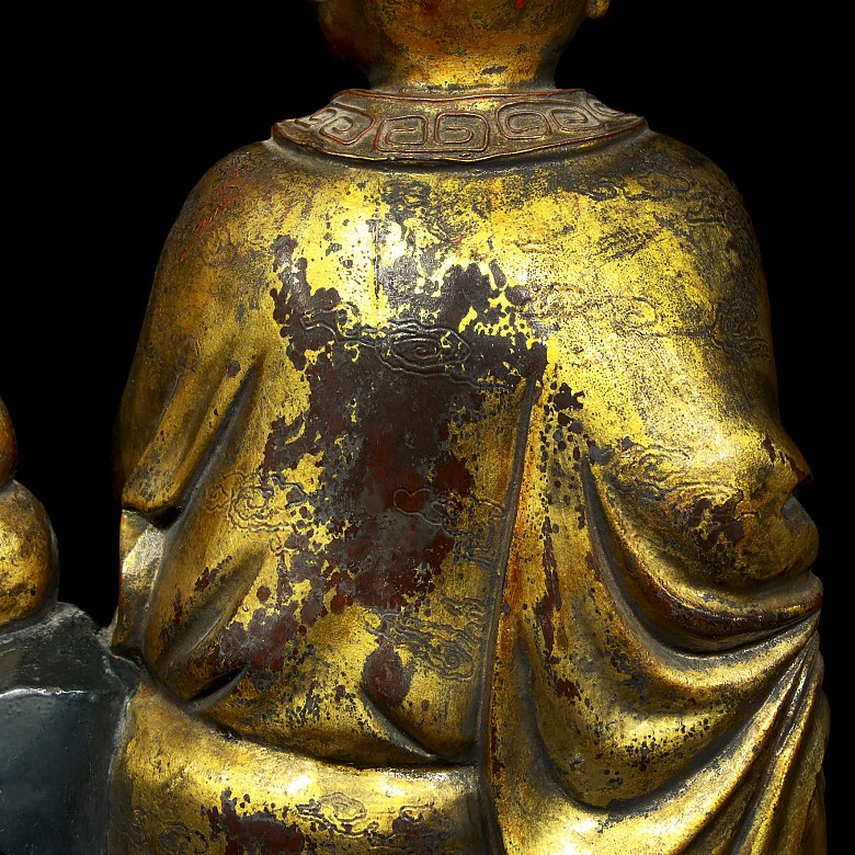 Sage sculpture in gilded wood, Qing dynasty - 5