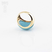 18k yellow gold and turquoise ring. - 4