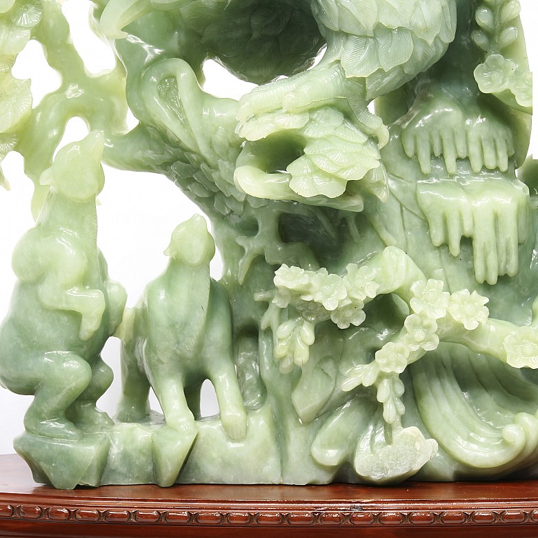 Large carved jade sculpture with base, 20th century
