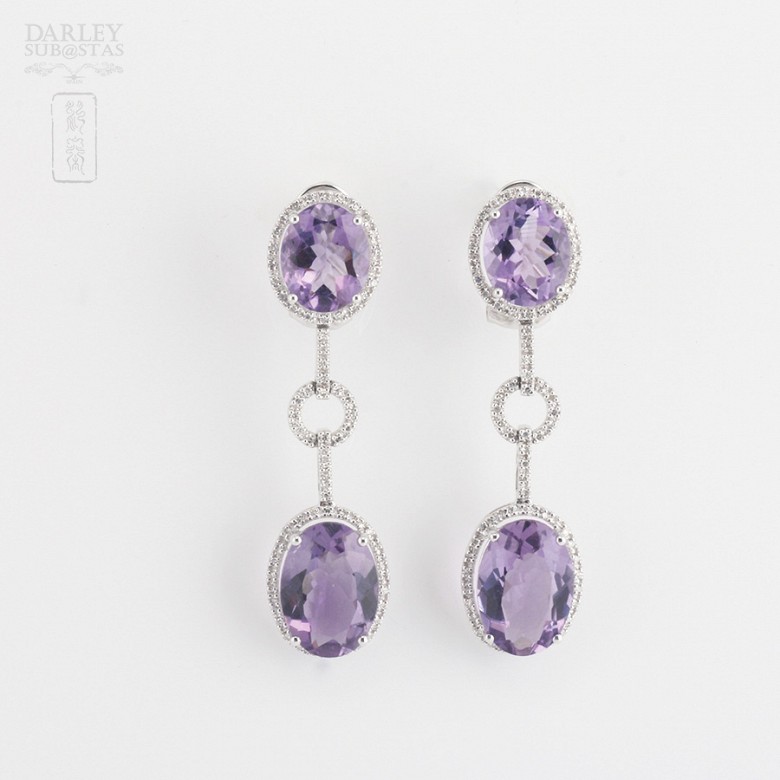 Earrings Amethyst 14,63cts and Diamond0.41cts in White Gold