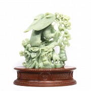 Large carved jade sculpture with base, 20th century