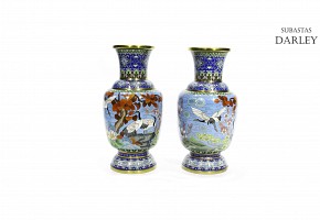 A pair of bronze vases, China, 20th century