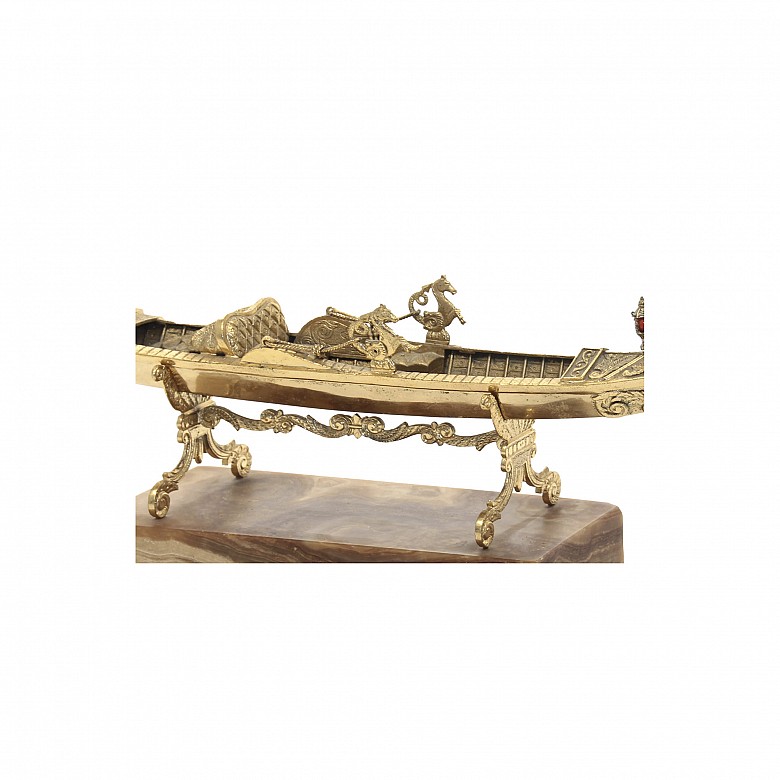 Venetian gondola in golden metal, 20th century