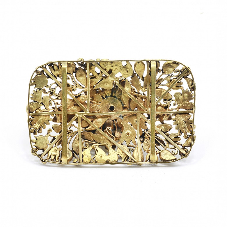 Brass buckle with matara (zircon) diamonds, Indonesia, eatly 20th century