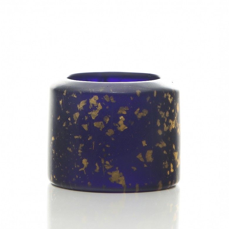 Blue glass ring with gold leaf
