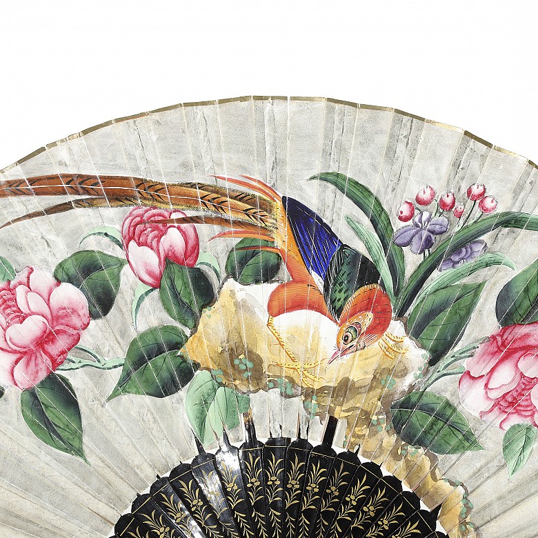 Abanico cantonés de papel pintado, S.XIX - 1