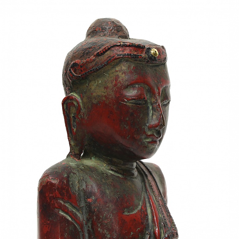 Buda de madera policromada, Birmania, S.XIX - XX